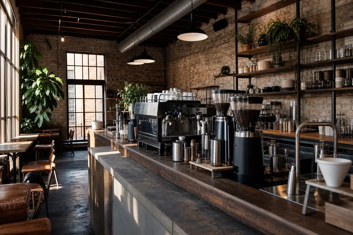 Photoreal editorial view of Avoca Coffee Roasters in Fort Worth, Texas