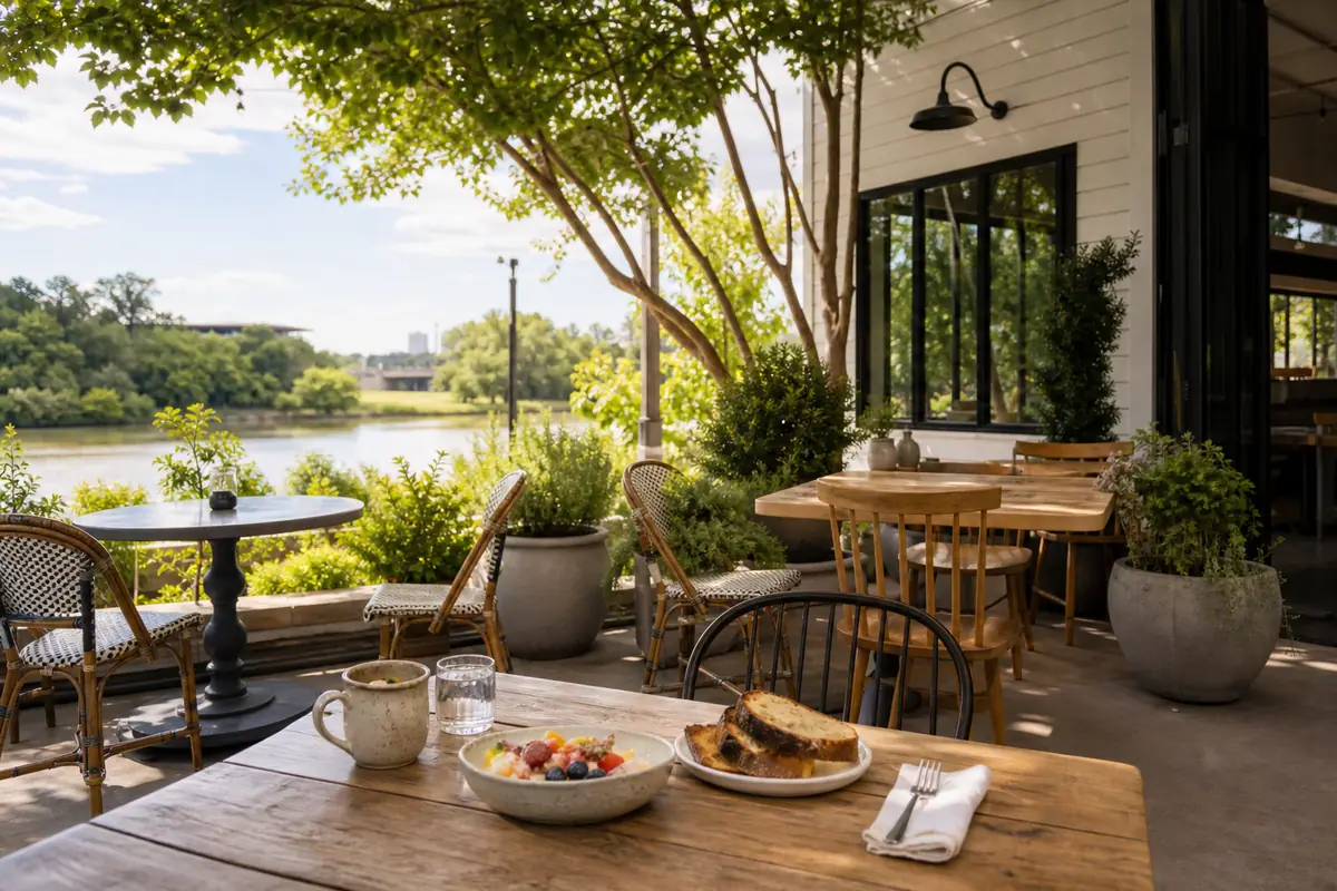 Photoreal editorial view of Press Cafe in Fort Worth, Texas