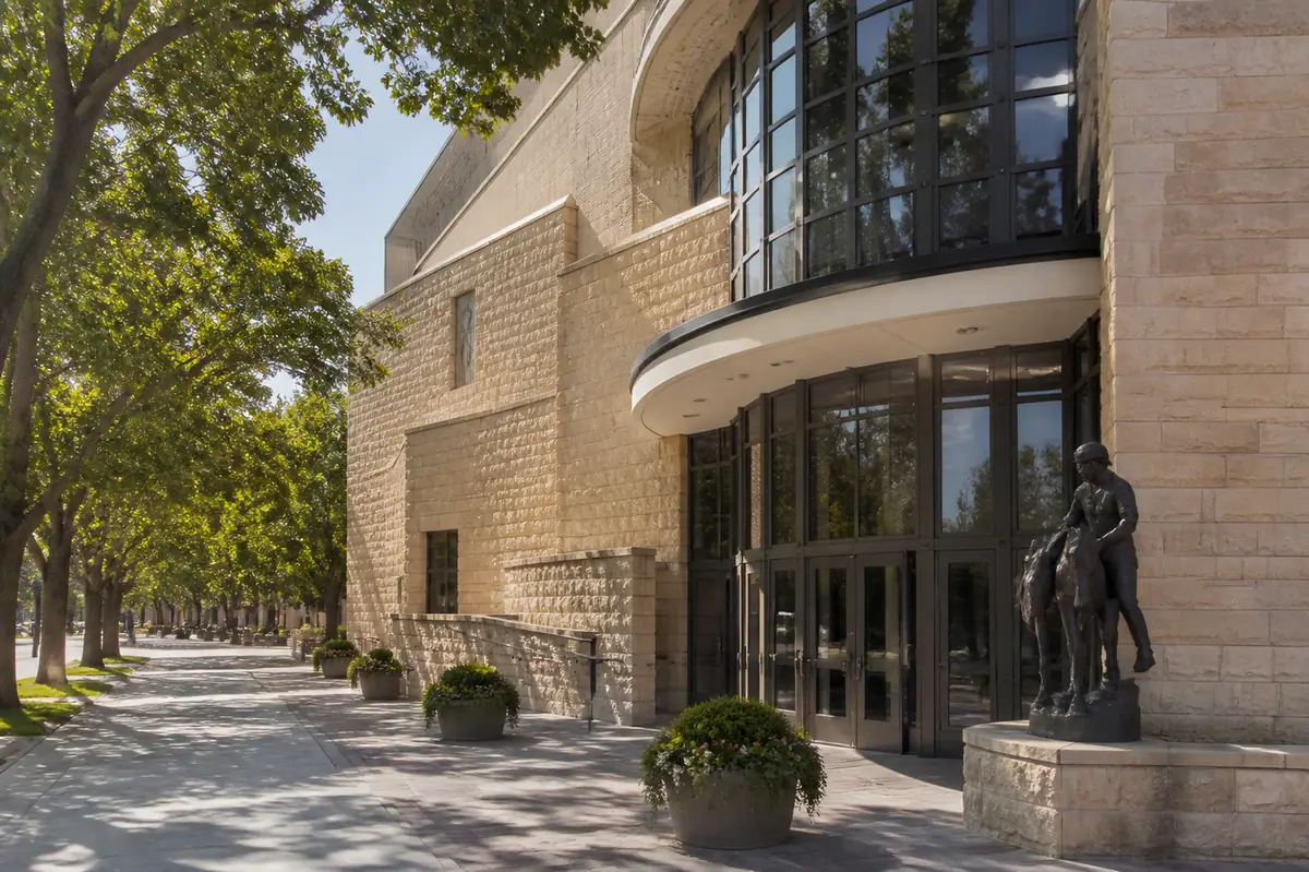 Photoreal editorial view of National Cowgirl Museum and Hall of Fame in Fort Worth, Texas
