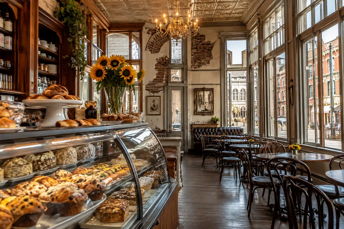 Photoreal travel-editorial view of La Estacion in Galveston, Texas