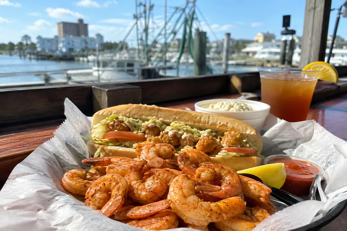 Photoreal travel-editorial view of Shark Shack Beach Bar and Grill in Galveston, Texas