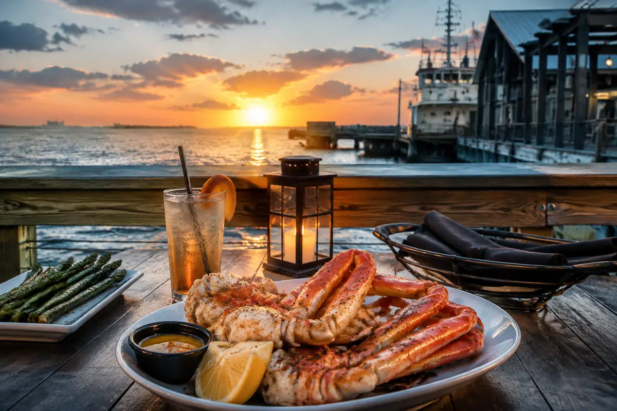 Photoreal travel-editorial view of Vargas Cut and Catch in Galveston, Texas