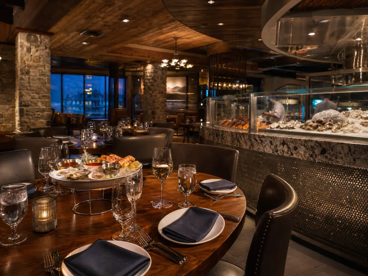 Photoreal dining or food scene representing Chesapeake's Seafood and Raw Bar in Gatlinburg