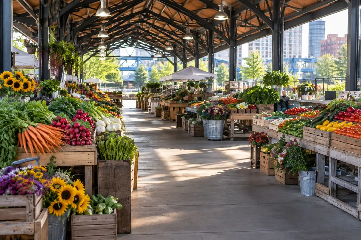 Photorealistic view of Fulton Street Farmers Market in Grand Rapids