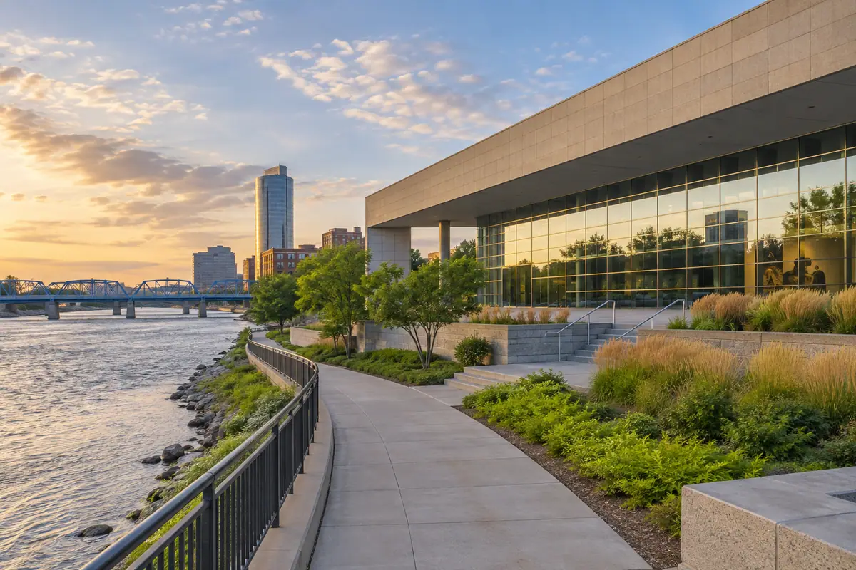 Photorealistic view of Gerald R. Ford Presidential Museum in Grand Rapids