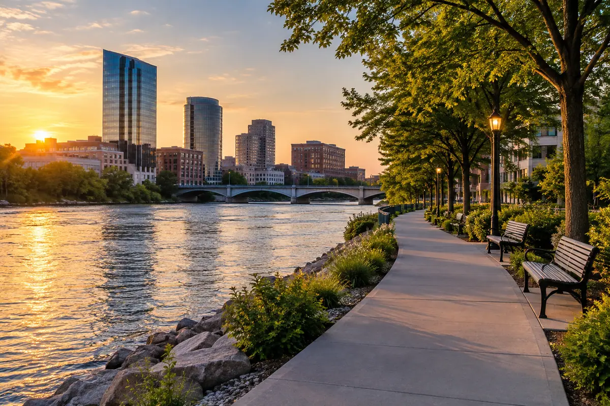 Photorealistic view of Grand Rapids Riverwalk in Grand Rapids