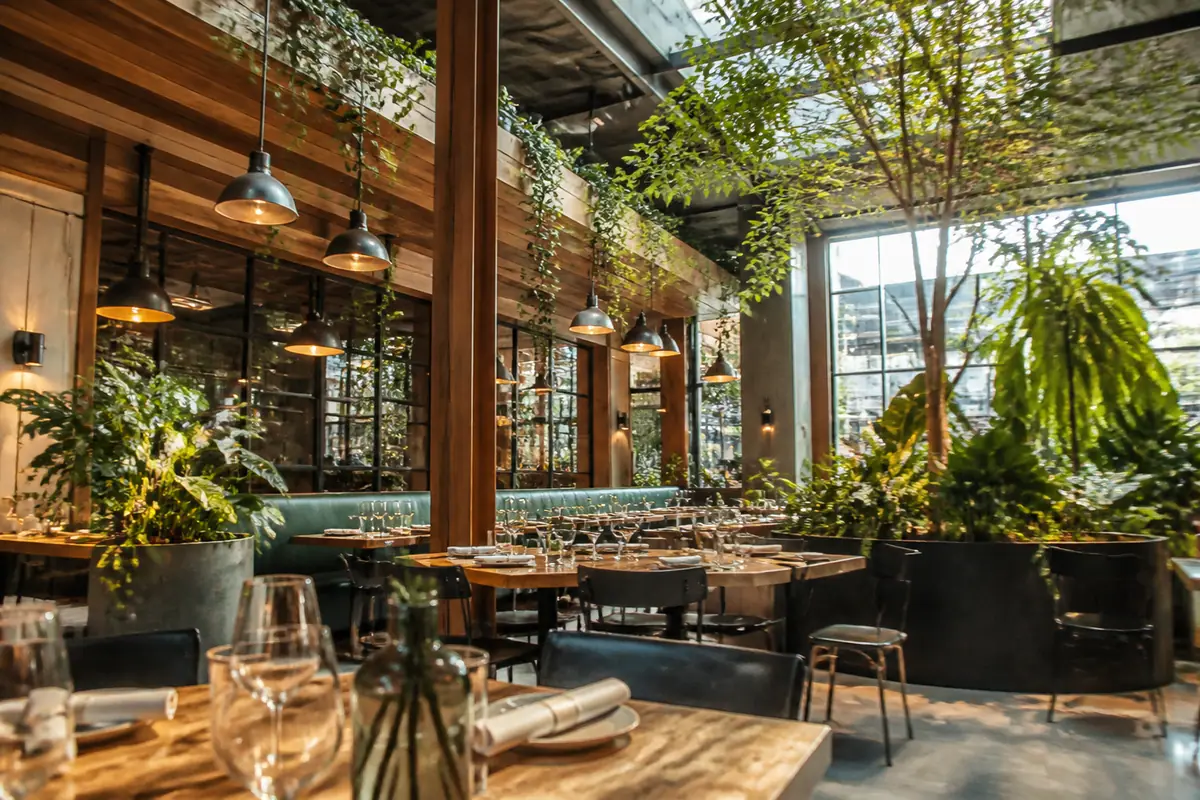 Photoreal dining scene at The Commons in Greenville