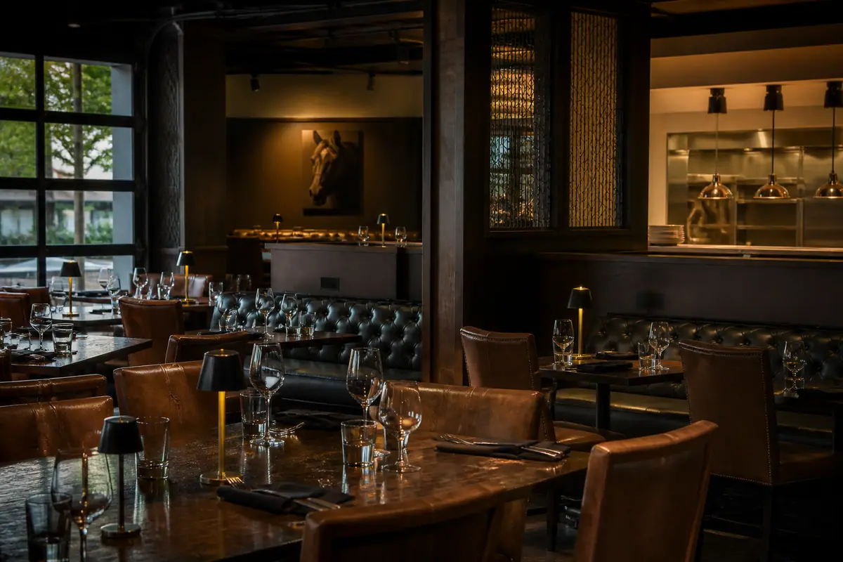 Photoreal dining scene at The Lazy Goat in Greenville