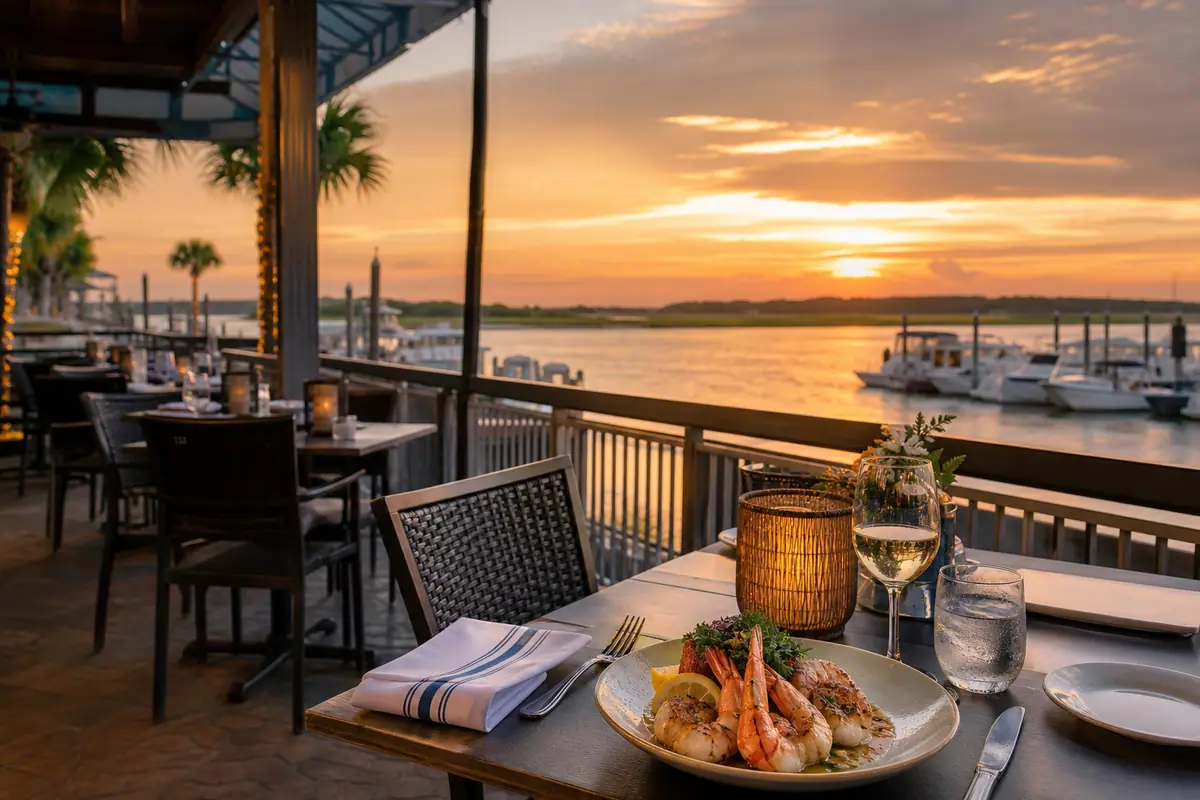 Photoreal travel-editorial view of ELA’S On the Water on Hilton Head Island, South Carolina