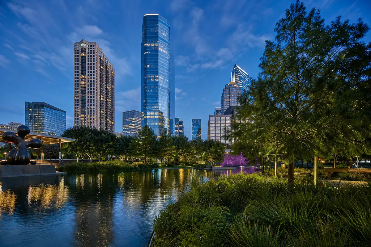 Photoreal view of Discovery Green in Houston