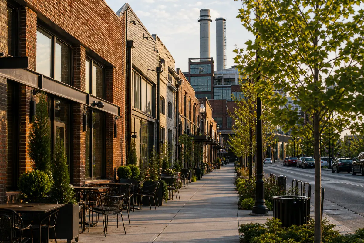 Photoreal view of Mass Ave and Bottleworks District Walk in Indianapolis