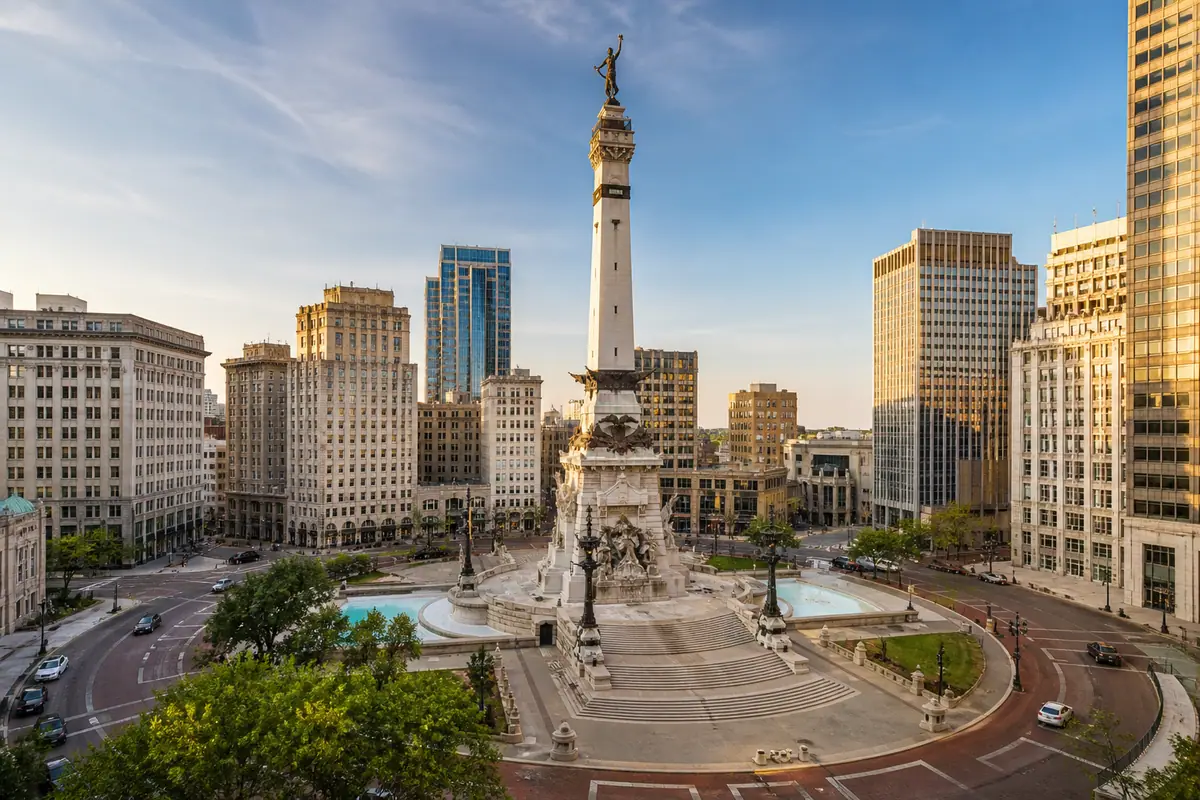 Photoreal view of Monument Circle and Soldiers and Sailors Monument in Indianapolis