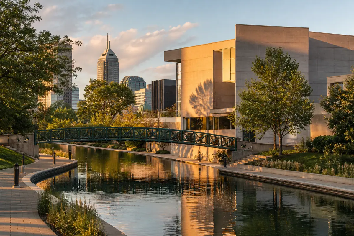 Photoreal view of White River State Park and Central Canal Walk in Indianapolis