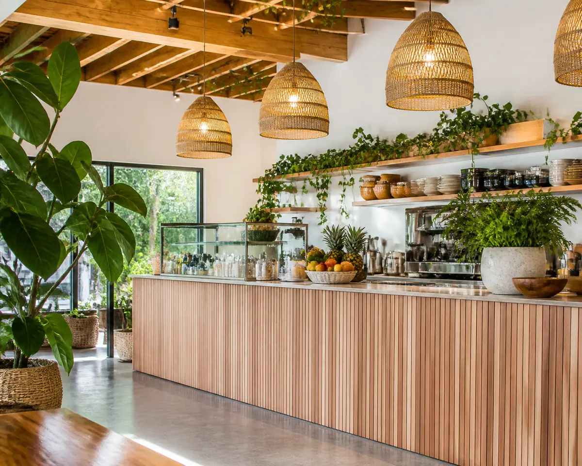 Photorealistic travel-editorial view of Healthy Being Juicery in Jackson, Wyoming