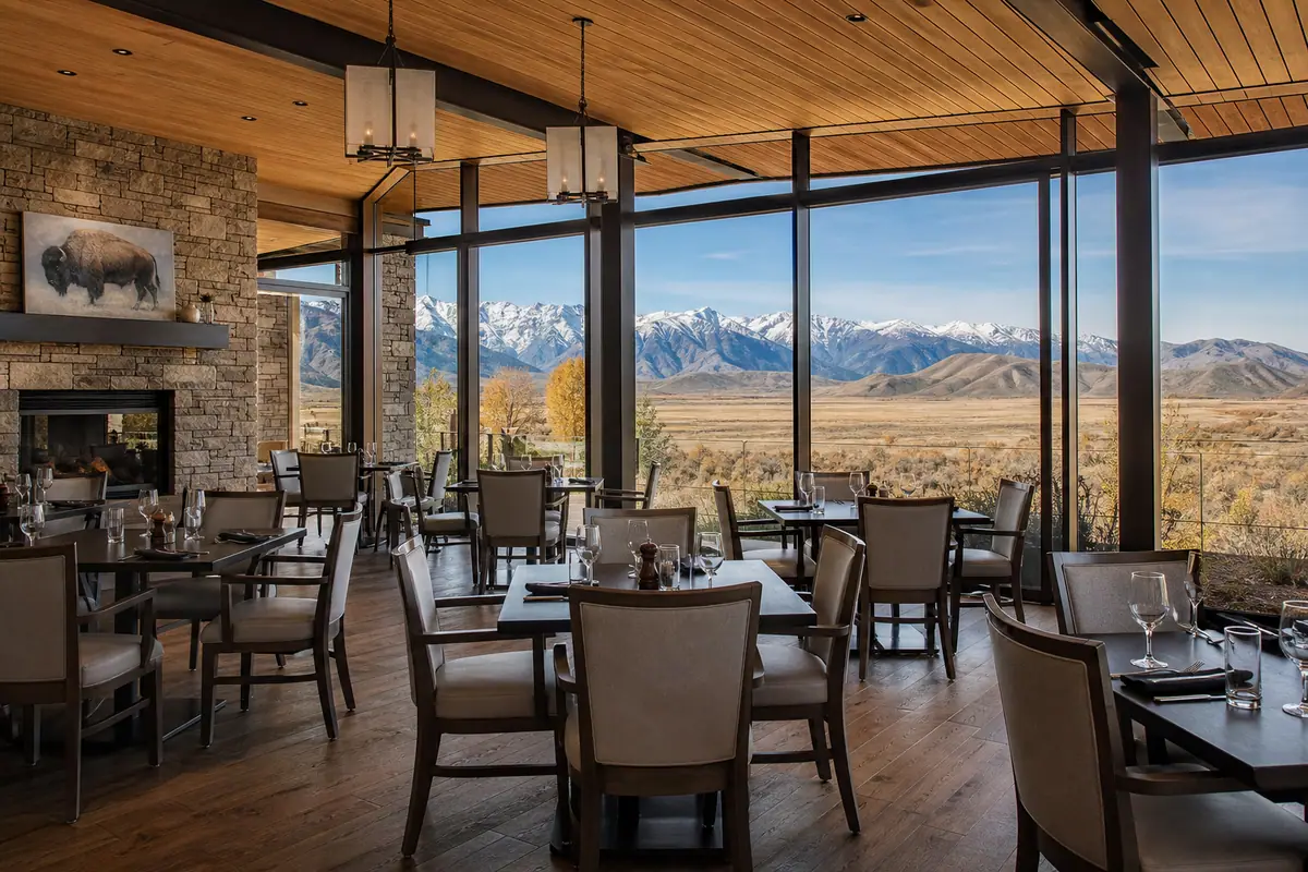 Photorealistic travel-editorial view of Palate at the National Museum of Wildlife Art in Jackson, Wyoming