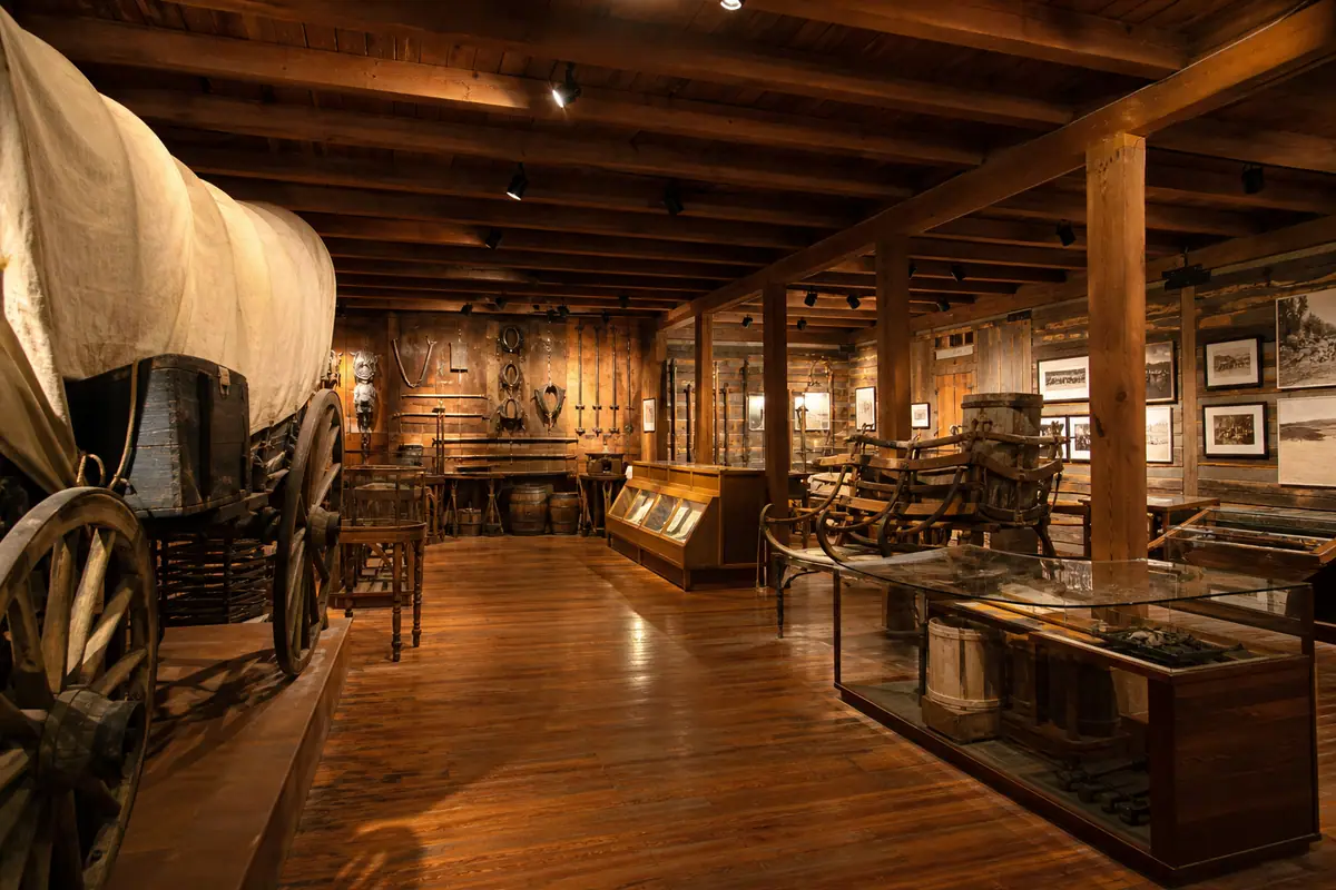 Photorealistic travel-editorial view of Jackson Hole History Museum in Jackson, Wyoming