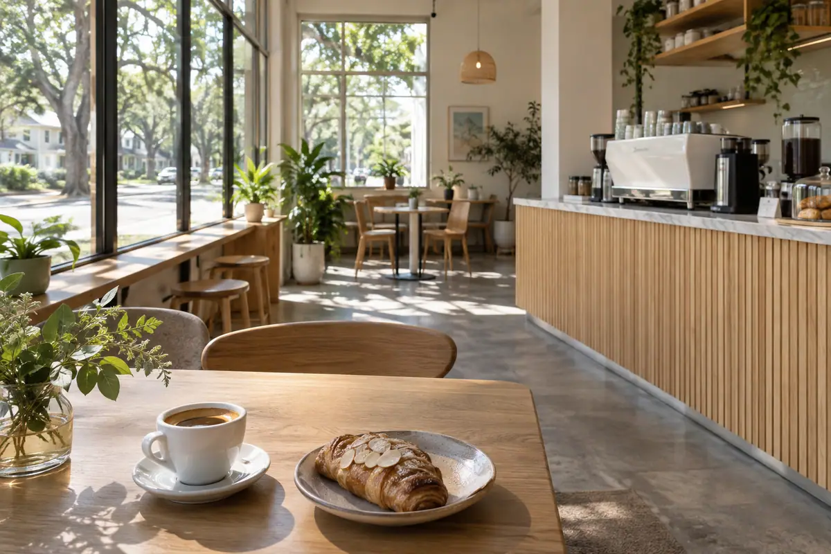 Photoreal travel-editorial view of Southern Grounds & Co. in Jacksonville, Florida