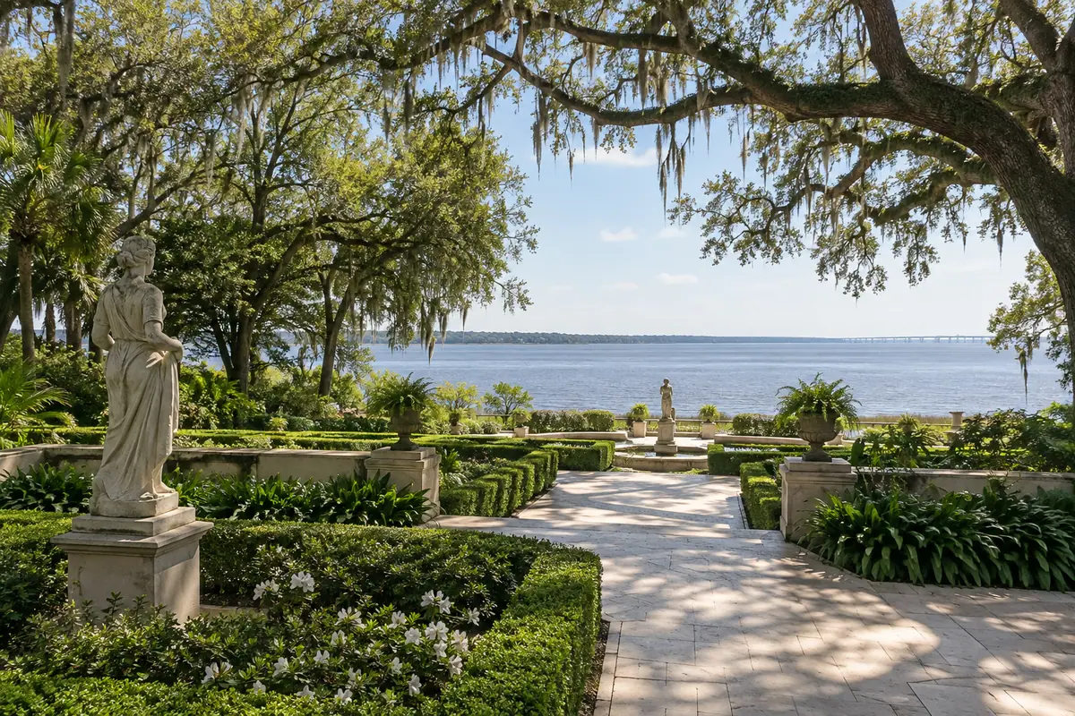 Photoreal travel-editorial view of Cummer Museum of Art & Gardens in Jacksonville, Florida
