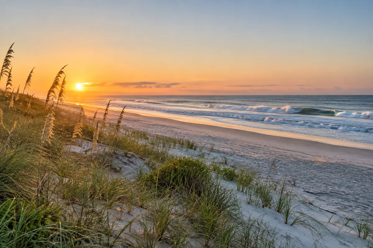 Photoreal travel-editorial view of Jacksonville Beach in Jacksonville, Florida