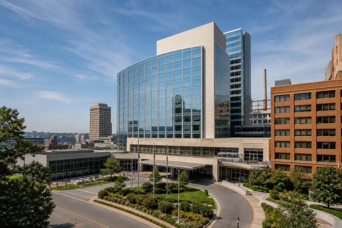 Photoreal travel-editorial view of Kansas City Zoo & Aquarium in Kansas City, Missouri