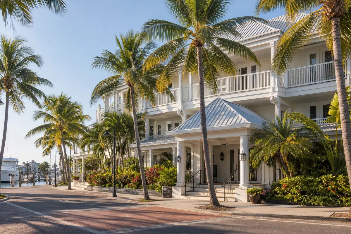 Photoreal waterfront exterior of Pier House Resort & Spa in Key West