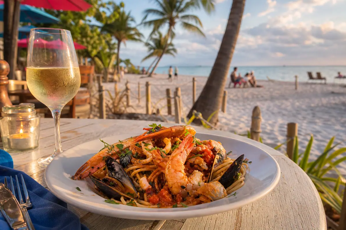 Photoreal beachfront dining scene representing Salute! On The Beach in Key West