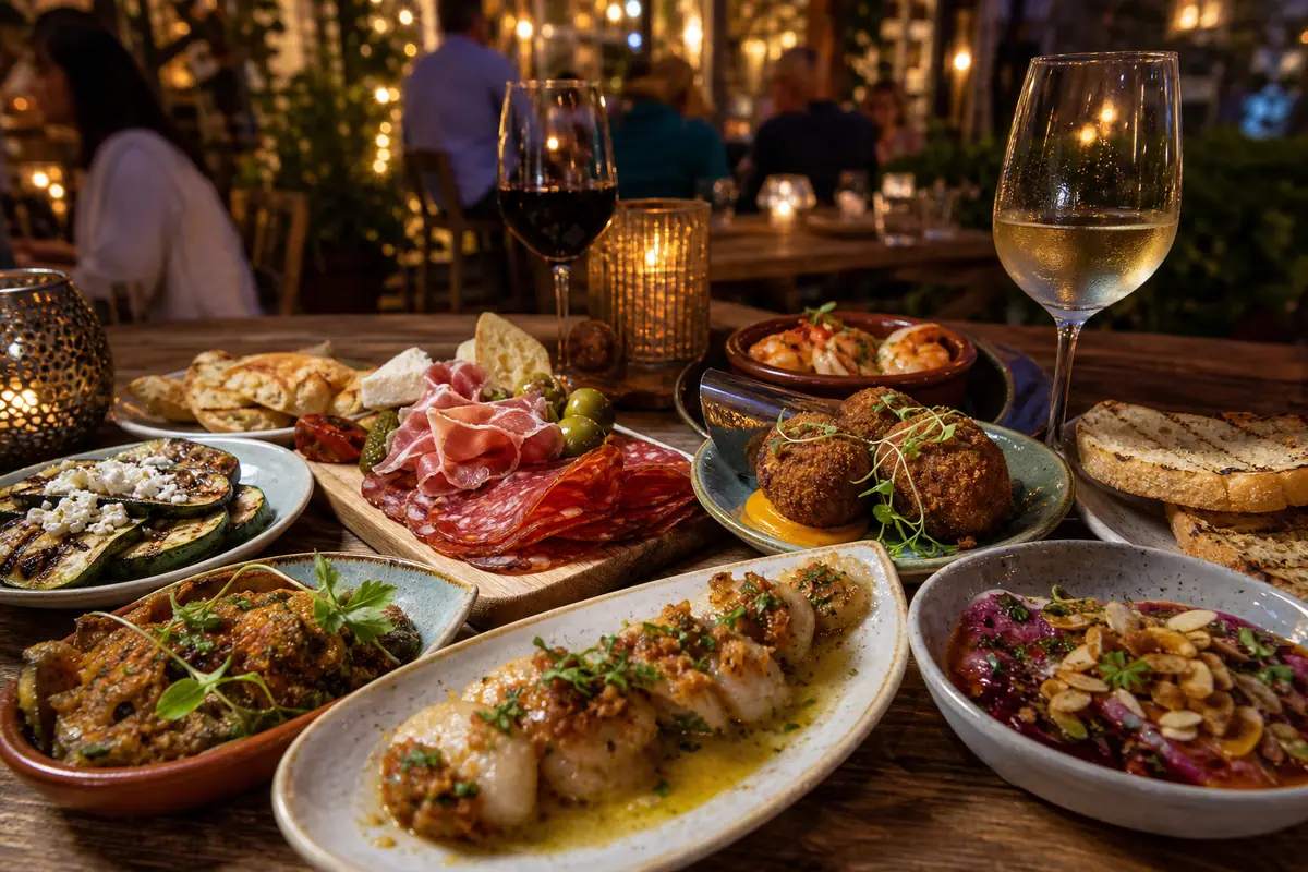 Photoreal tapas spread representing Santiago's Bodega in Key West