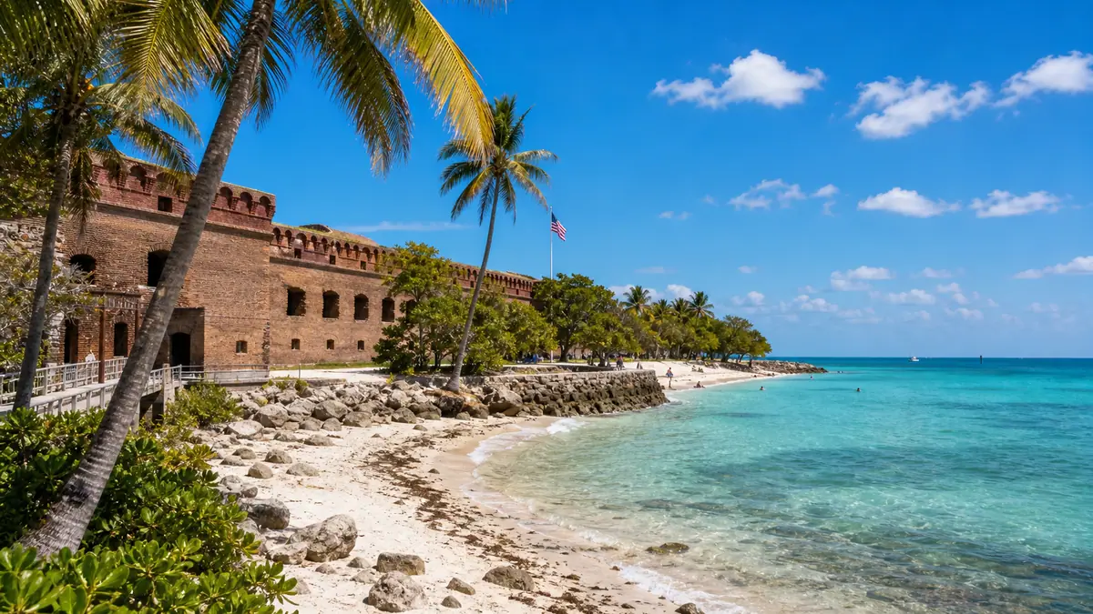 Photoreal Fort Zachary Taylor beach and historic fort scene in Key West daylight