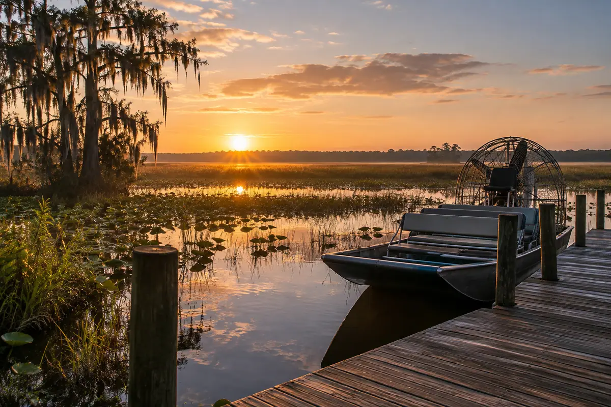 Photoreal travel-editorial view of Wild Florida Adventure Park in Kissimmee, Florida