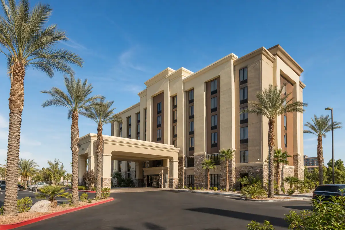 Photoreal exterior of Hampton Inn Las Vegas Strip South in Las Vegas