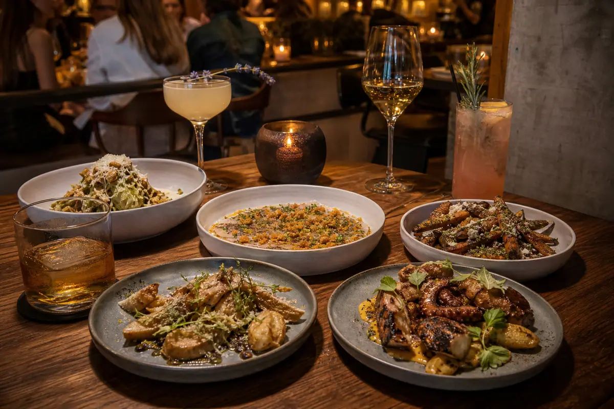 Photoreal Sparrow and Wolf modern dinner scene in Las Vegas