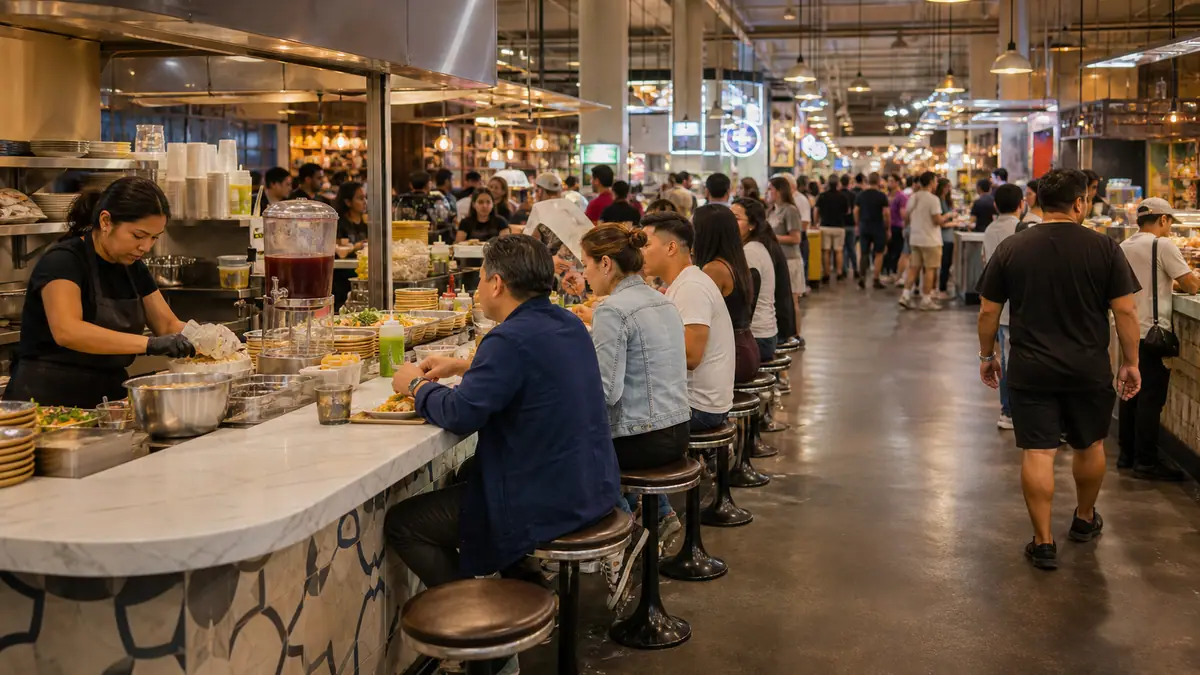 Photoreal Grand Central Market food hall in Los Angeles