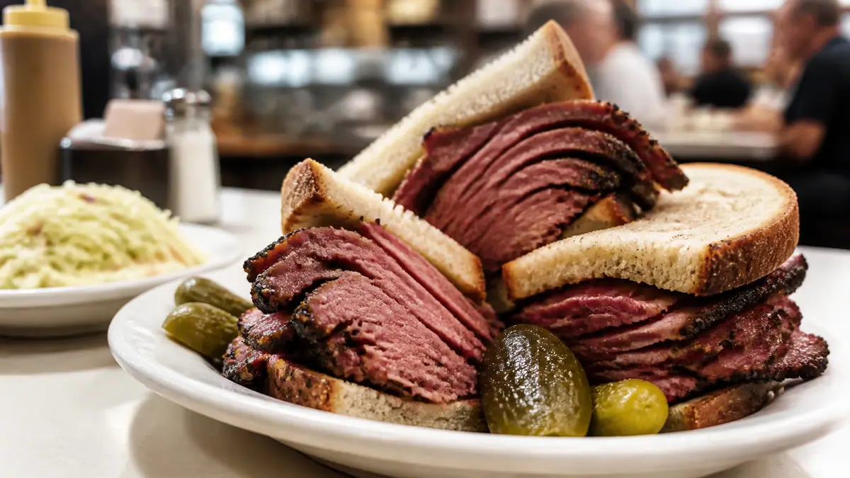 Photoreal pastrami deli sandwich at Langer's Delicatessen in Los Angeles