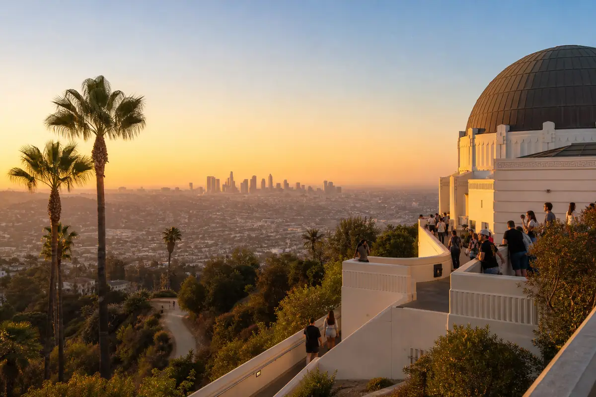 Photoreal Griffith Observatory view over Los Angeles