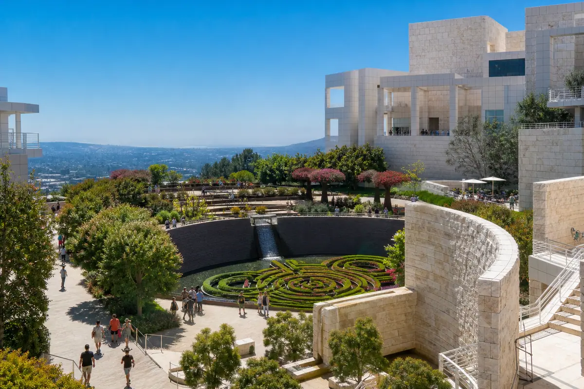 Photoreal Getty Center courtyard in Los Angeles