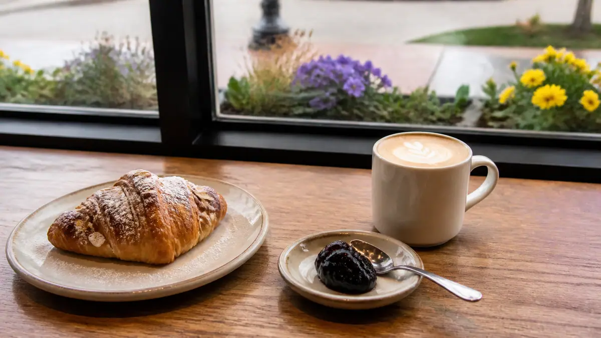 Photoreal travel-editorial view of Ancora Cafe + Bakery in Madison, Wisconsin
