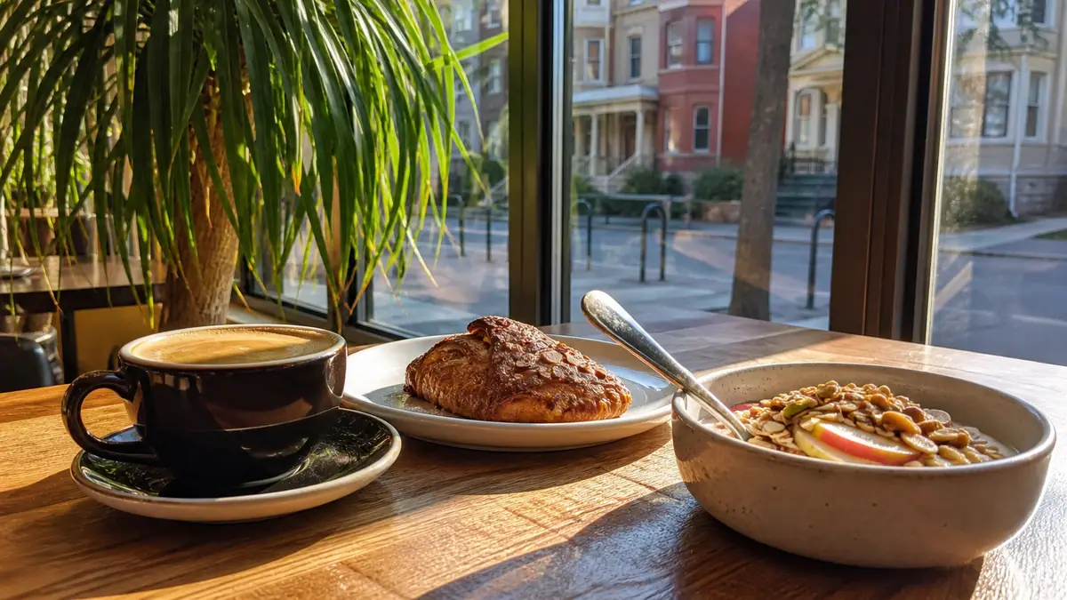 Photoreal travel-editorial view of Marquette Cafe in Madison, Wisconsin
