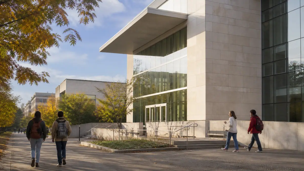 Photoreal travel-editorial view of Chazen Museum of Art in Madison, Wisconsin