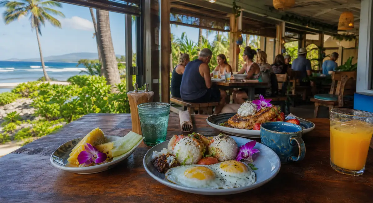 Photoreal breakfast scene representing Nalu's South Shore Grill on Maui