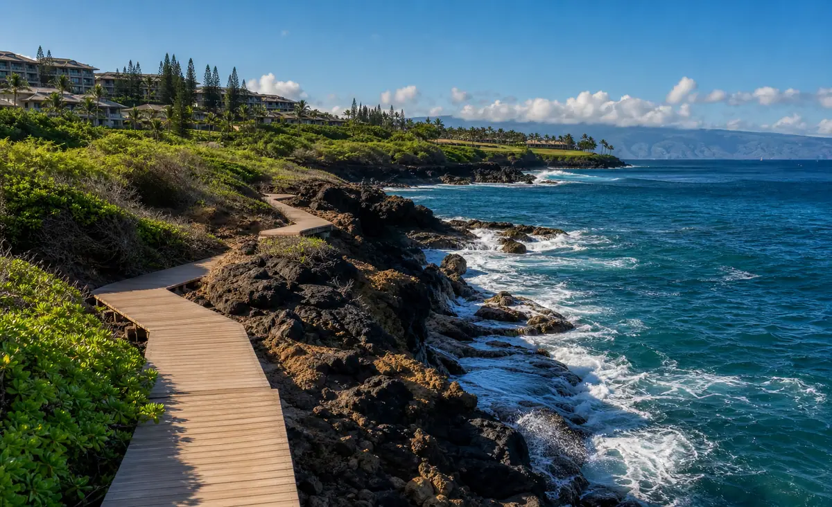 Photoreal Kapalua Coastal Trail and rocky shoreline on Maui