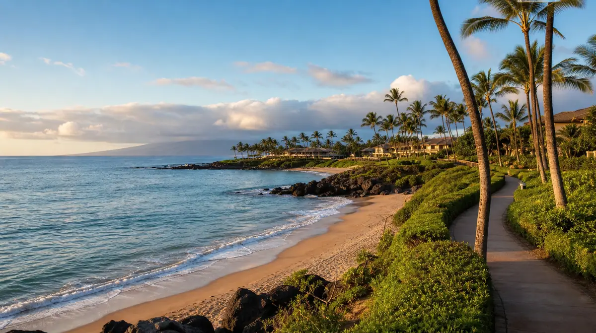 Photoreal Wailea Beach and coastal path scene on Maui