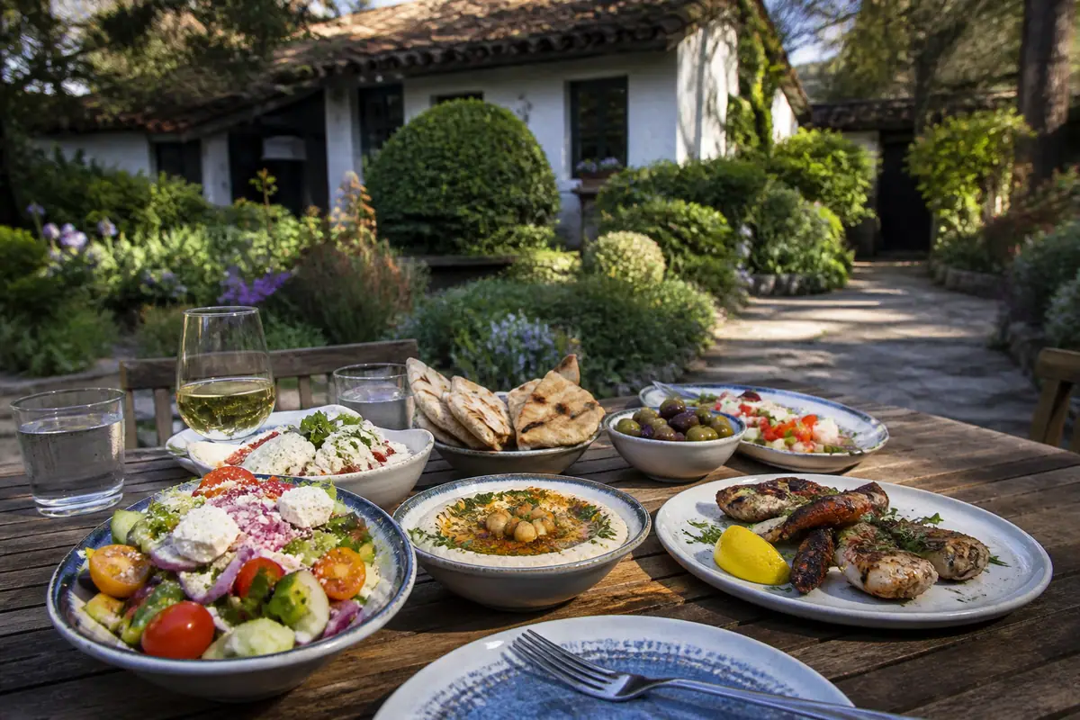 Photoreal dining scene representing Dametra Fresh Mediterranean in Monterey