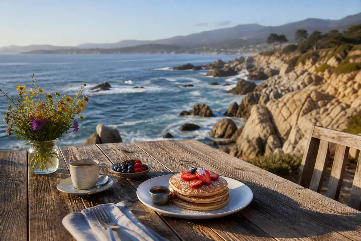 Photoreal dining scene representing First Awakenings in Monterey