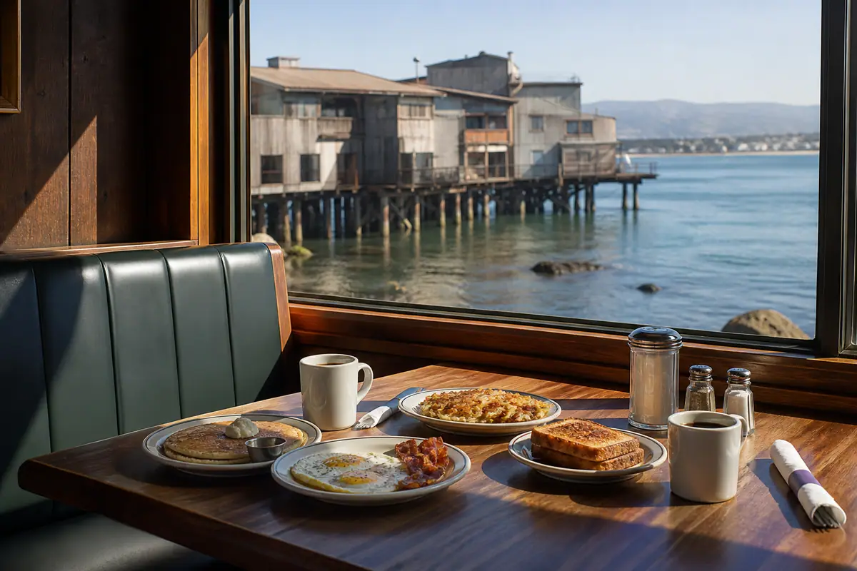 Photoreal dining scene representing Loulou's Griddle in the Middle in Monterey