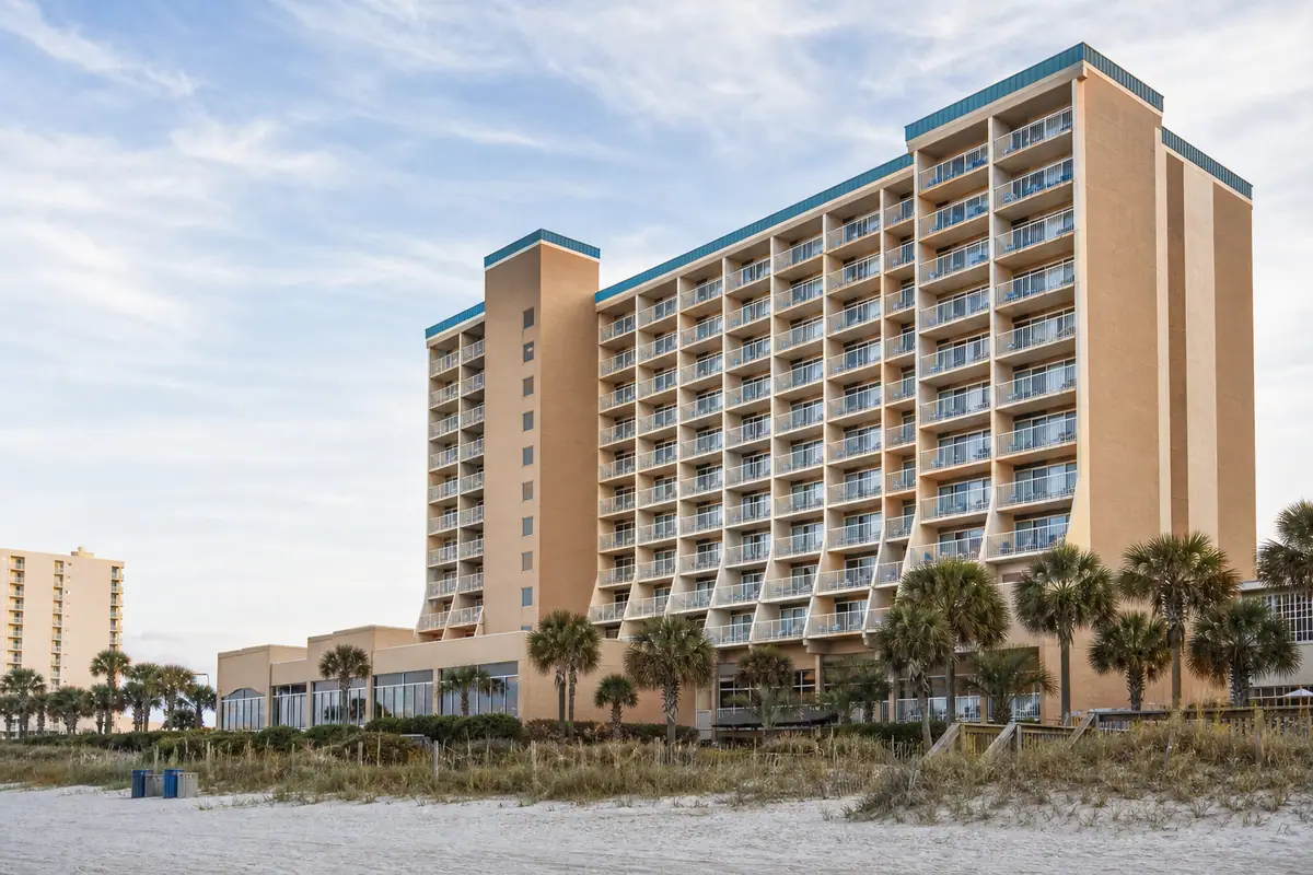 Photoreal exterior of Sea Crest Oceanfront Resort in Myrtle Beach