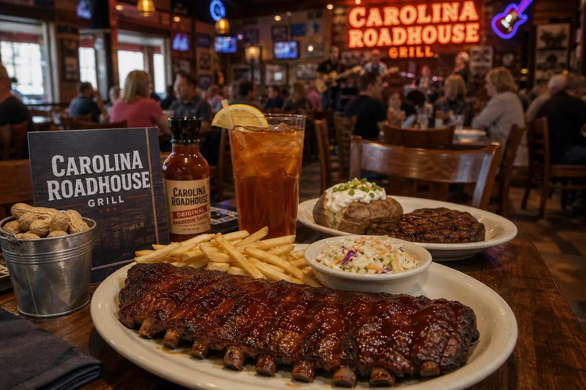 Photoreal roadhouse dinner plate representing Carolina Roadhouse in Myrtle Beach