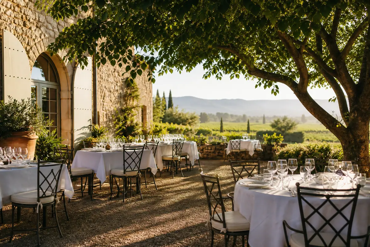 Photoreal travel-editorial view of Press in Napa Valley, California