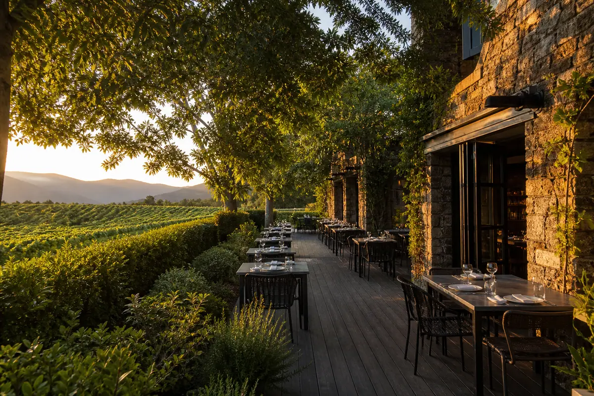 Photoreal travel-editorial view of TORC in Napa Valley, California