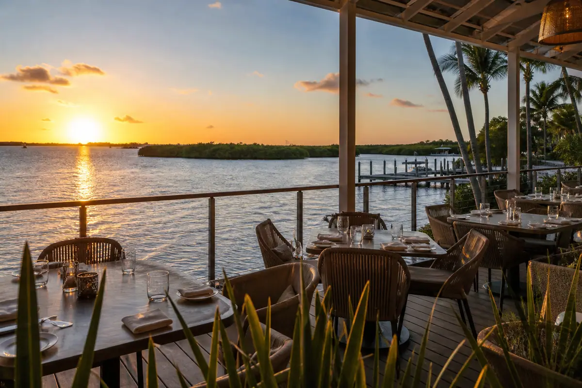 Photoreal travel-editorial view of The Bay House in Naples, Florida