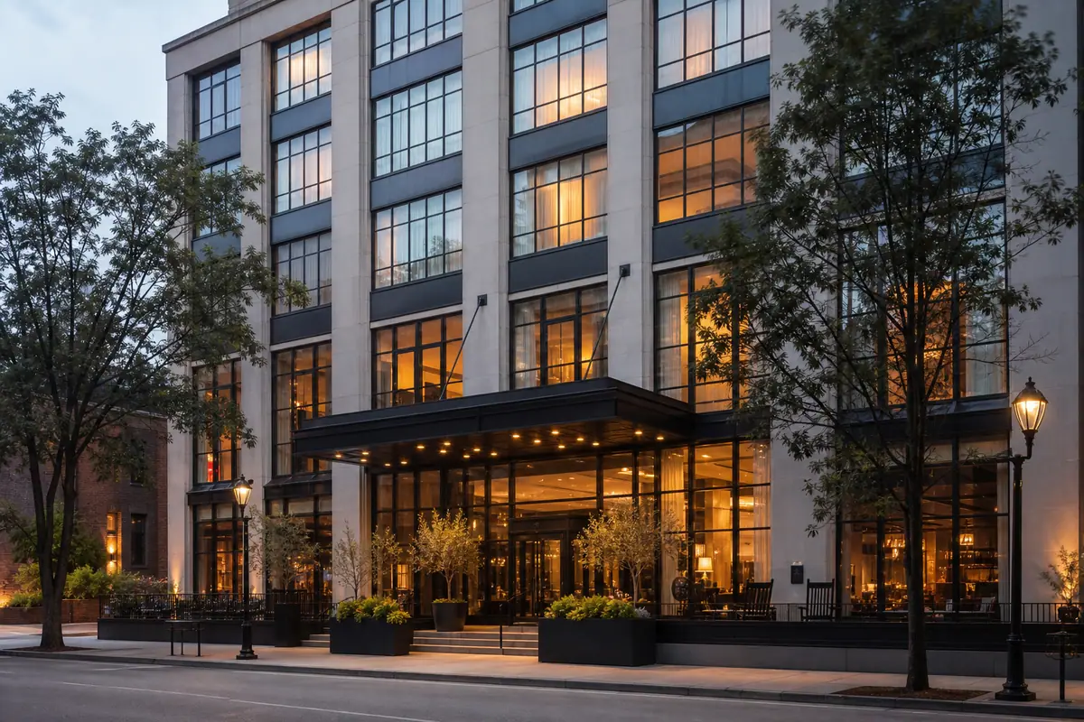Photoreal exterior of Hutton Hotel in Midtown Nashville
